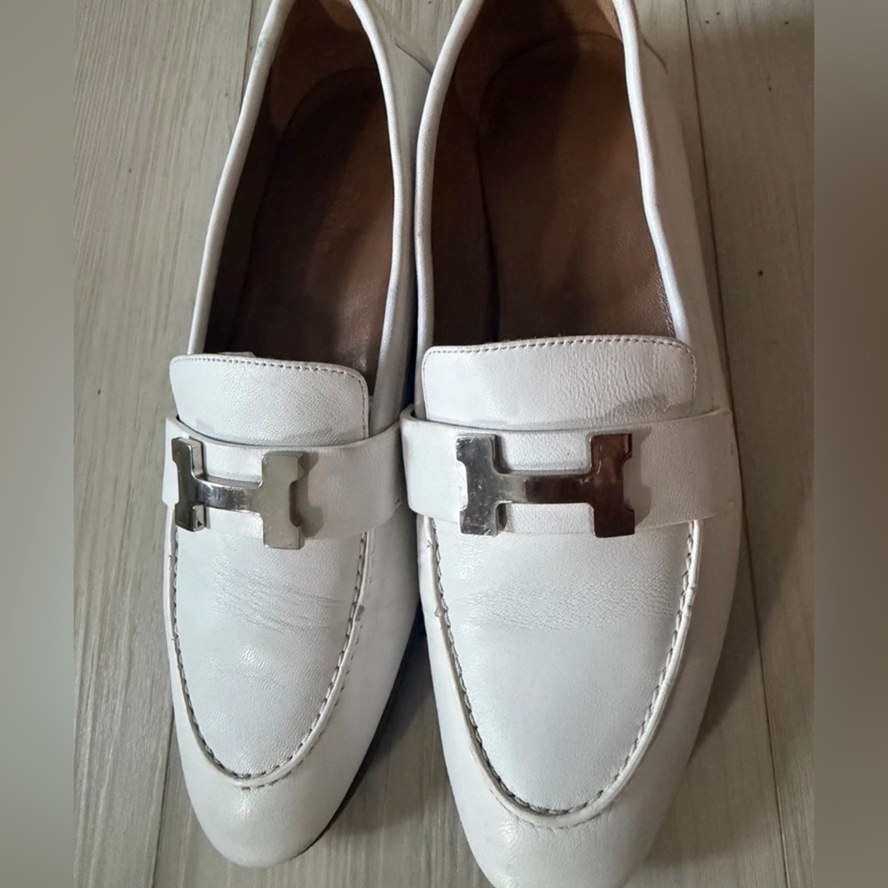 HERMES H Logo Paris Loafer/ 36/ White Blanc woman’s US5 Calfskin old money
